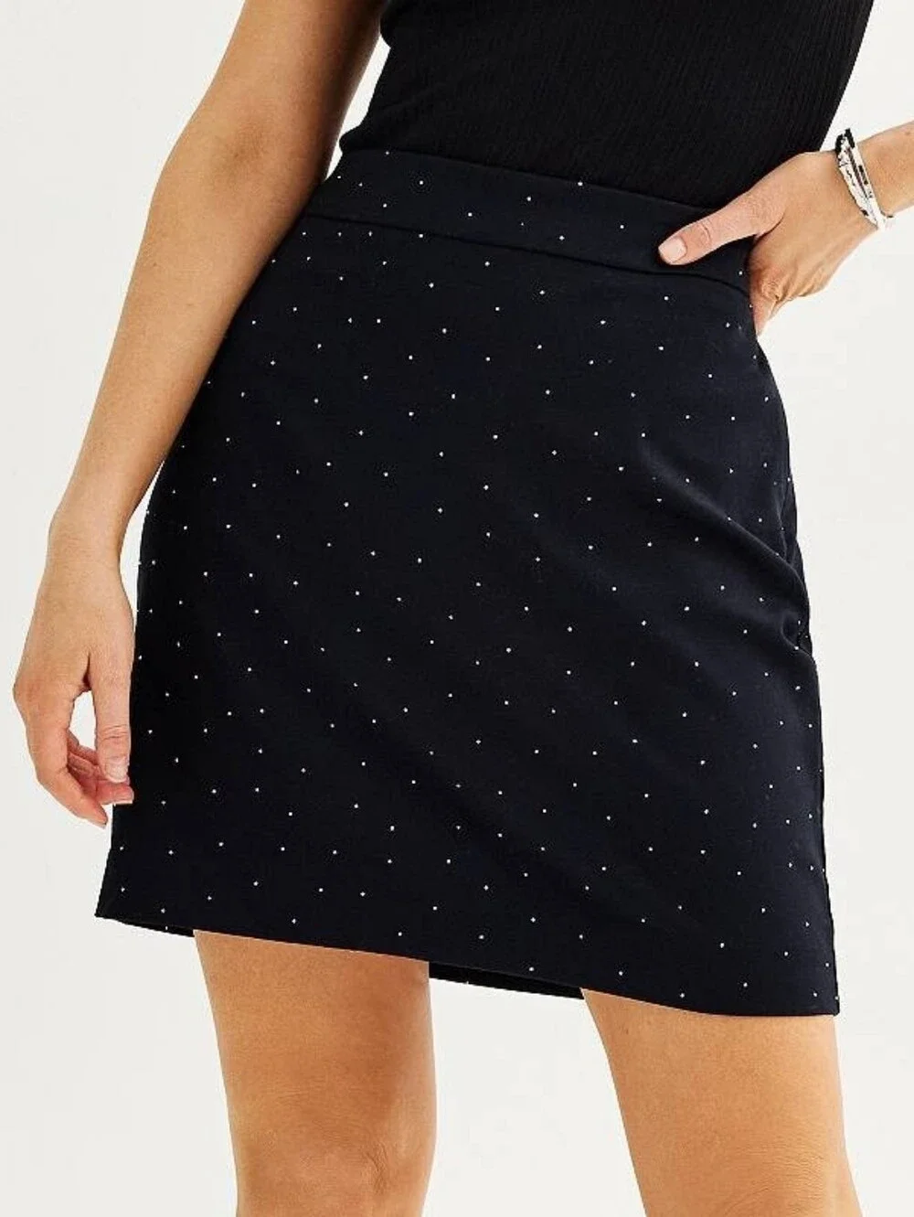 Women's Black Nine West Tailored Mini Skirt With Rhinestones Size: Large
